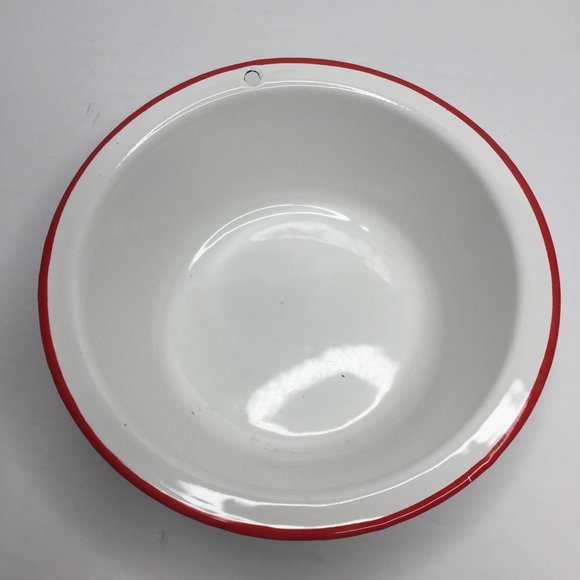 Vintage Set of 3 White Enamelware Bowls Red Kitchen Home Decor Decoration - Picture 2 of 16